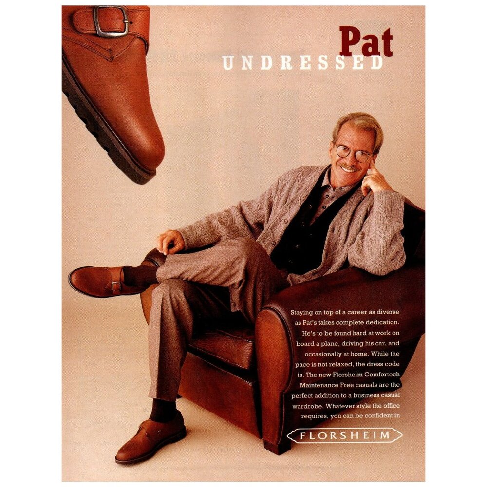 1996 Florsheim Comfortech Casual Shoes Vintage Print Ad Leather Club Chair Art